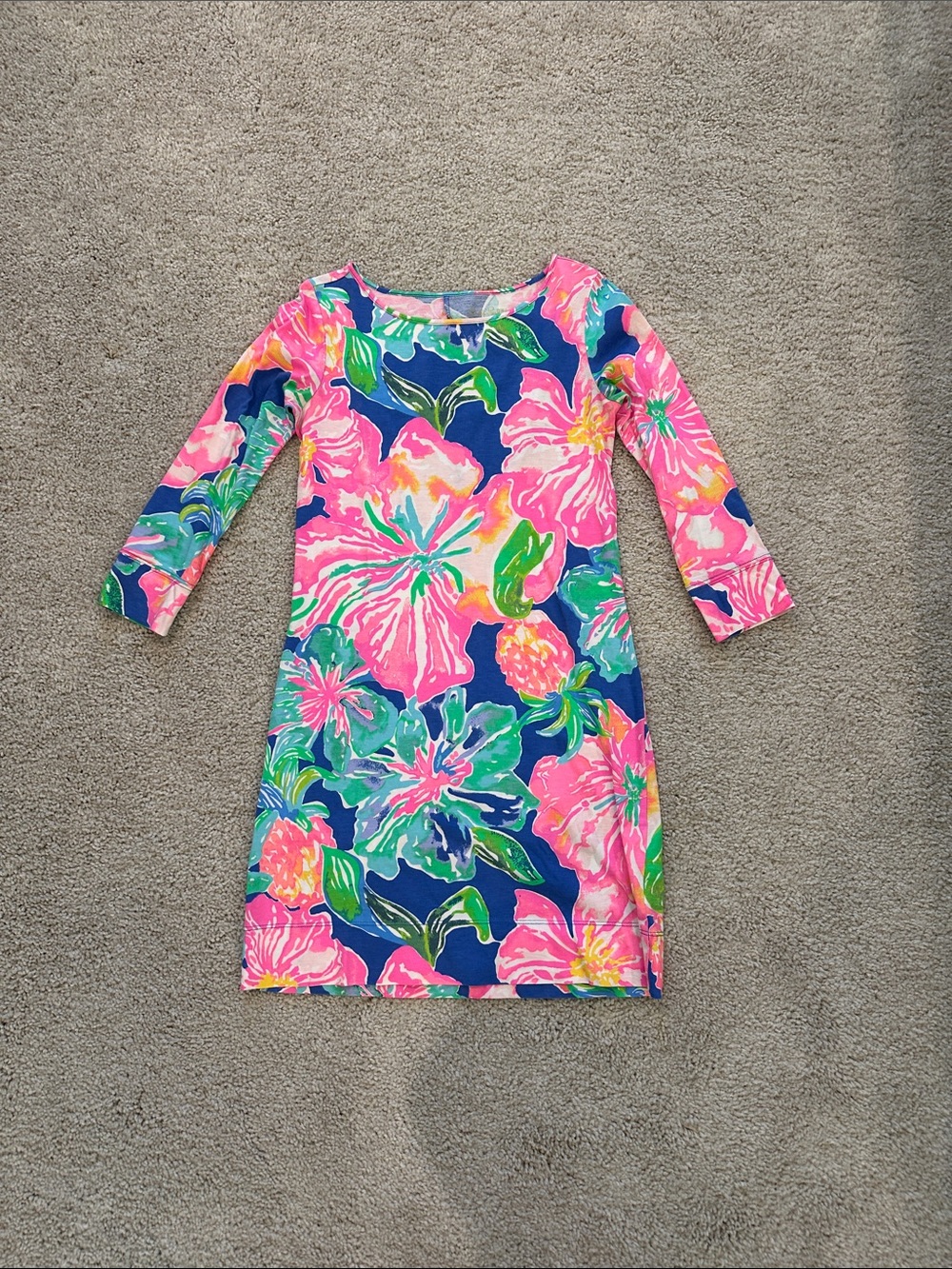 Lilly Pulitzer Navy Dress with Pink & Green Floral Print